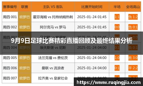 9月9日足球比赛精彩直播回顾及最终结果分析